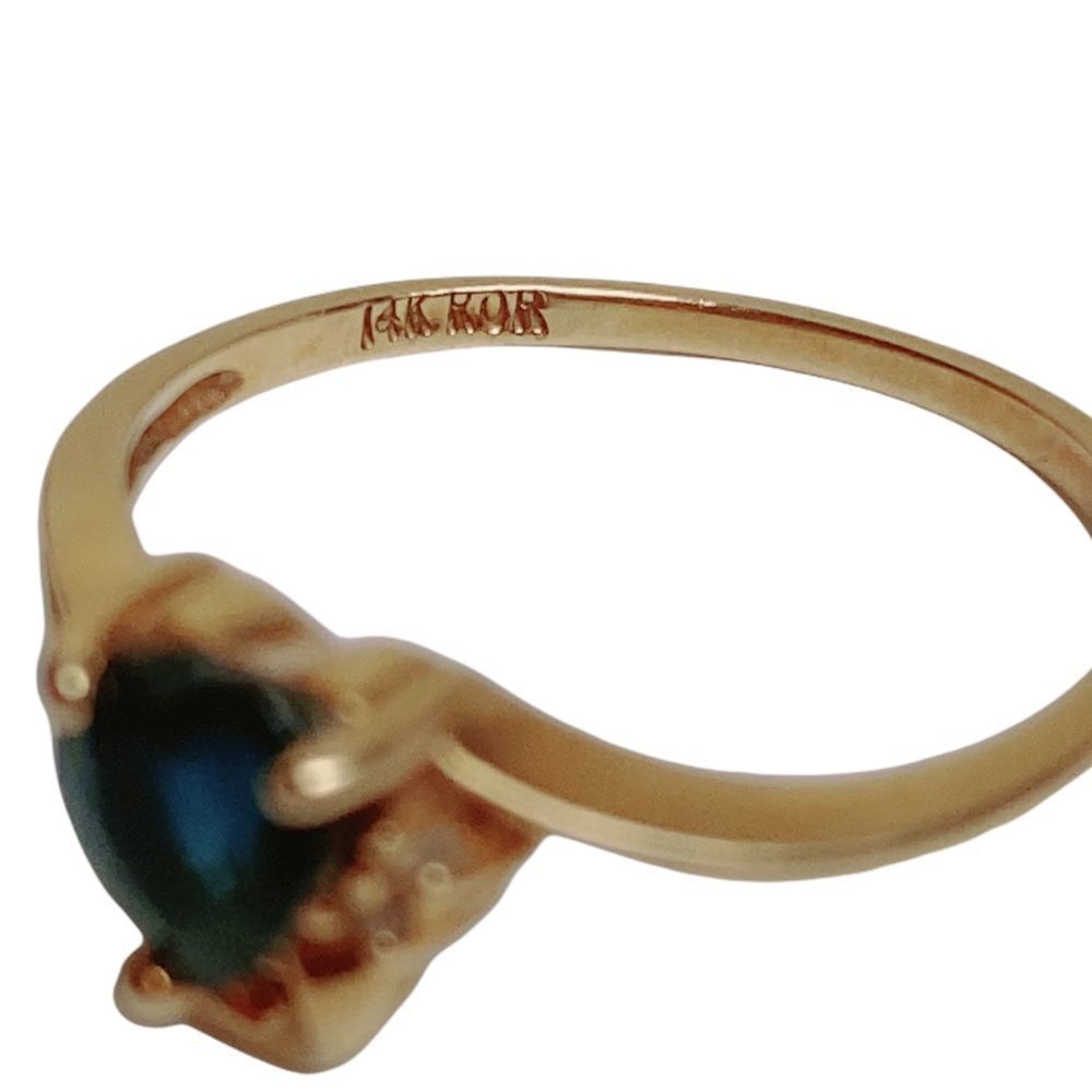 Women’s 14K Heart Blue Sapphire Yellow Gold Ring Sz 6 - Picture 12 of 16